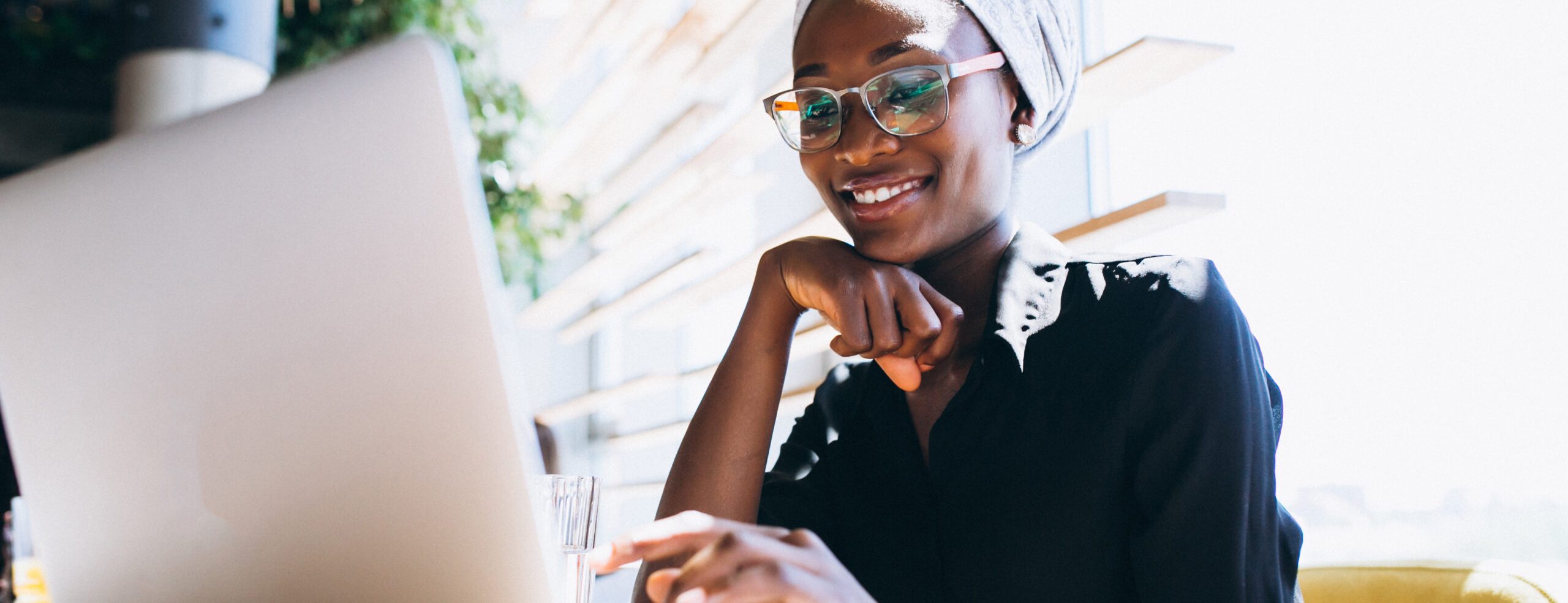 African american business woman with laptop